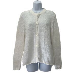 Sigrid Olsen White Knit Button Up Cardigan Size M